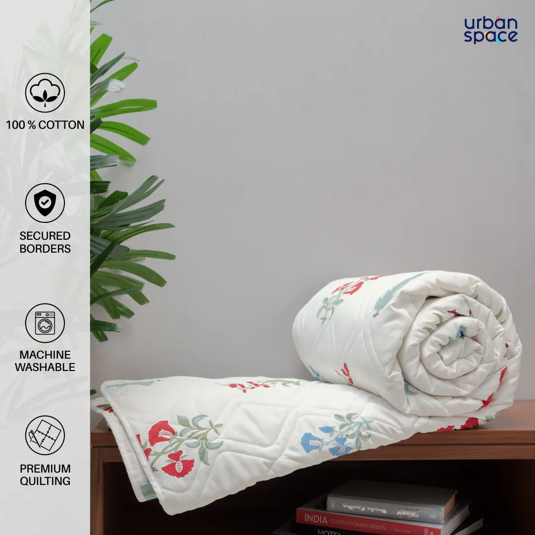 100 % Cotton AC Blankets, 3 layered Cotton Quilts & Dohar for Single / Double Bed - High Garden Red