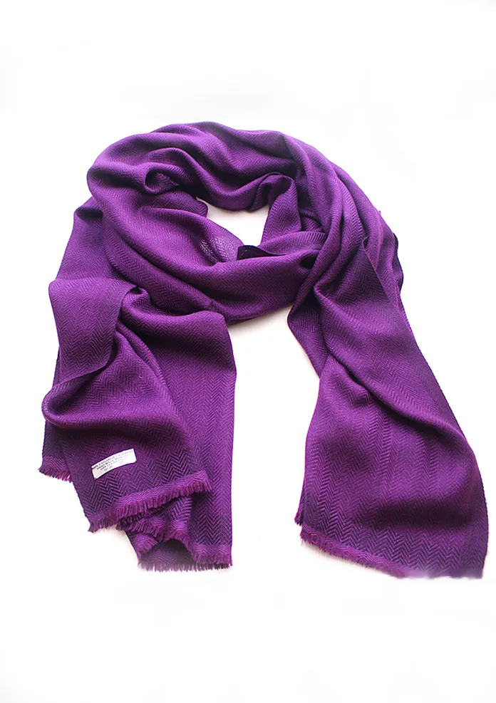 100 % Exclusive Purple Cashmere Shawl with Border Herringbone Pattern