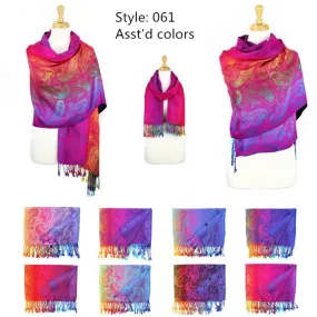 12-Pack Pashmina Paisley Colorful Shawsl Assorted Colors 061