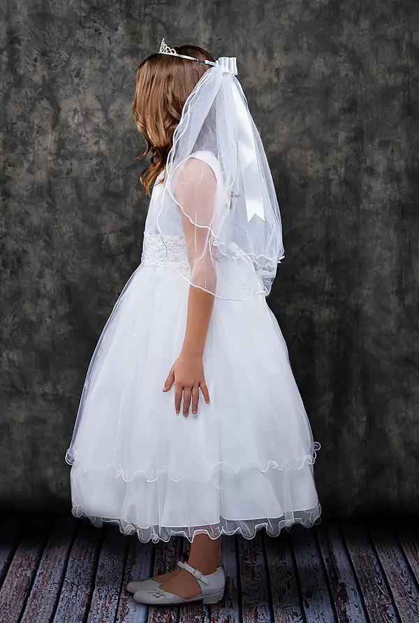 198 Lace Trim Tulle First Communion or Flower Girl Dress