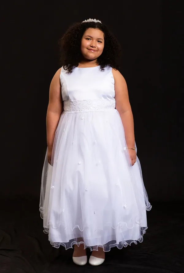 198 Lace Trim Tulle First Communion or Flower Girl Dress