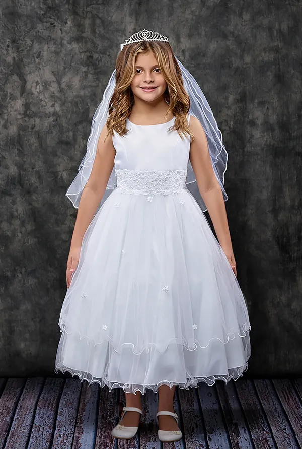 198 Lace Trim Tulle First Communion or Flower Girl Dress