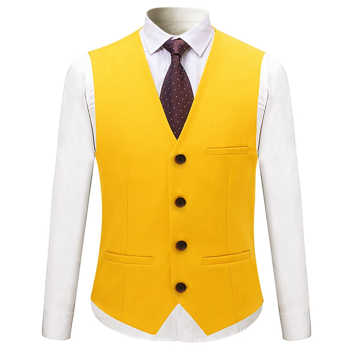 3-Piece Slim Fit Solid Color Jacket Smart Wedding Formal Suit Yellow