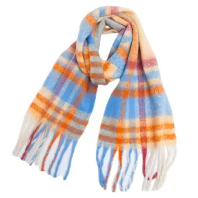 Accity | PLAID PATTERN FRINGE TRIM WINTER SCARF: YELLOW/BLUE