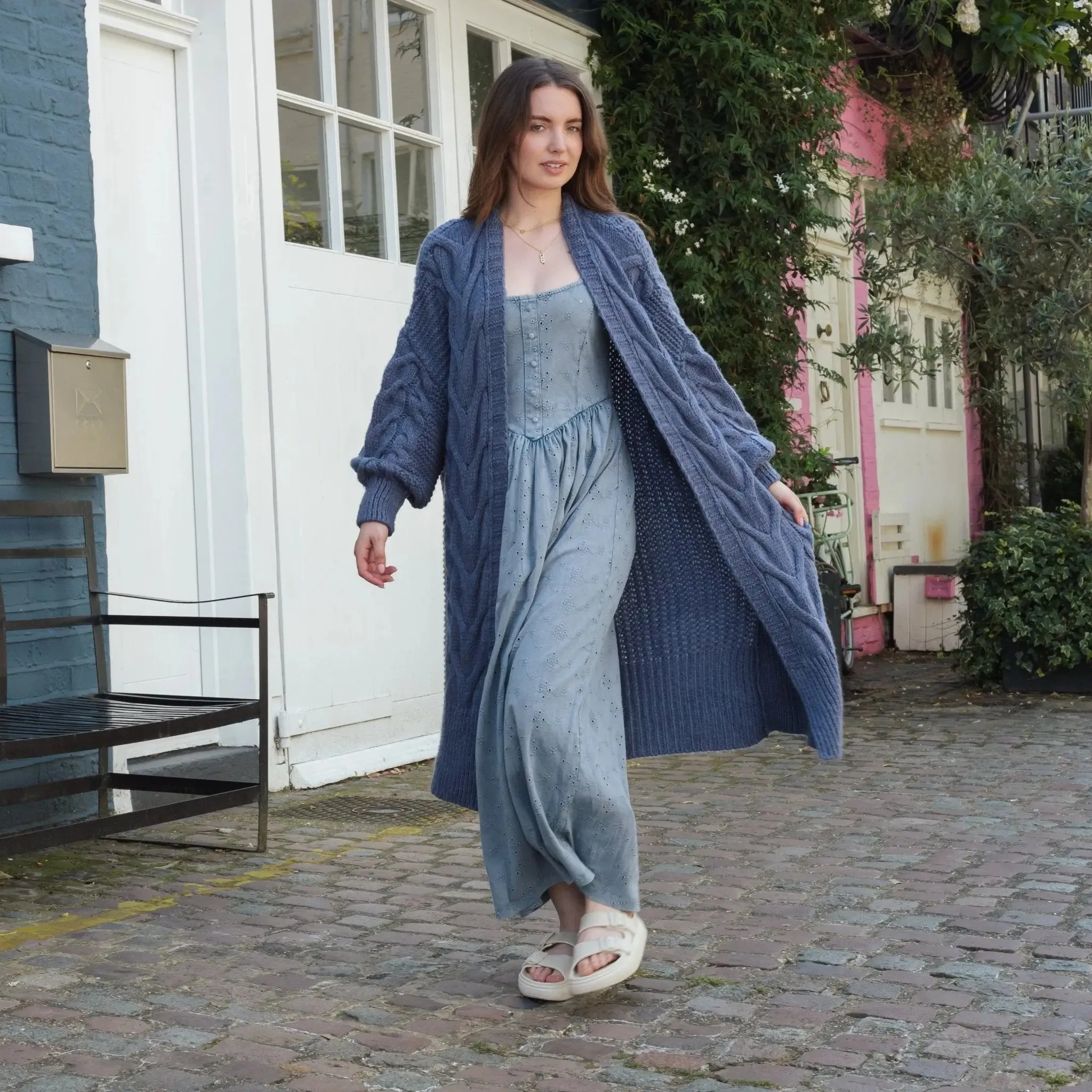 Alex Cable Balloon Sleeve Maxi Cardigan - Denim