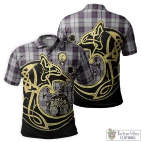 Alexander of Menstry Dress Tartan Polo Shirt with Family Crest Celtic Wolf Style