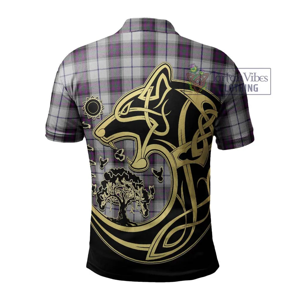 Alexander of Menstry Dress Tartan Polo Shirt with Family Crest Celtic Wolf Style