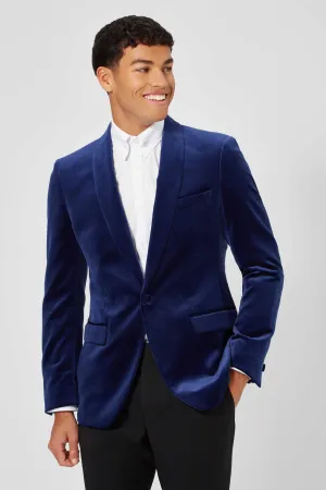 Almeida Slim Fit Blue Velvet Blazer - ARCHIVE