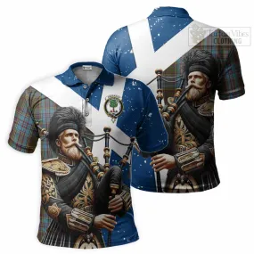 Anderson Tartan Polo Shirt with Family Crest Scottish Bagpiper Vibes