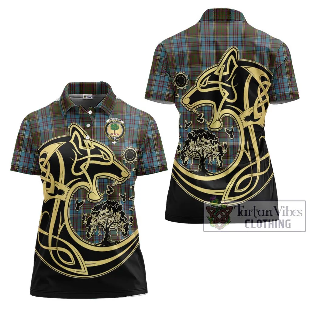 Anderson Tartan Women's Polo Shirt with Family Crest Celtic Wolf Style