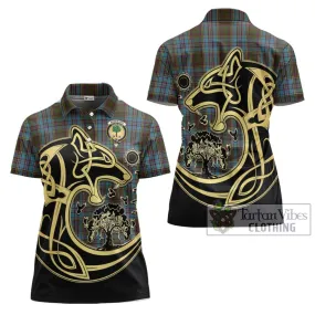 Anderson Tartan Women's Polo Shirt with Family Crest Celtic Wolf Style