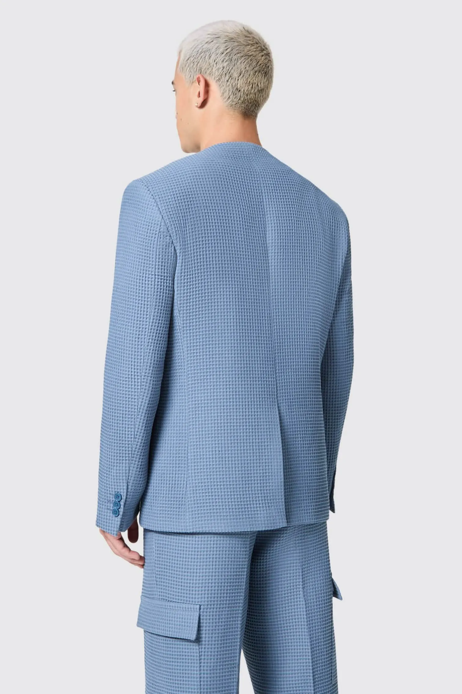 Anthony Oversized Blue Waffle Knit Cotton Suit