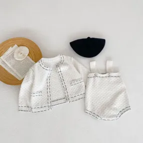 Autumn Girl Baby Sweater Small Fragrance Contrast Knitted Jacket   Strap Romper Wholesale