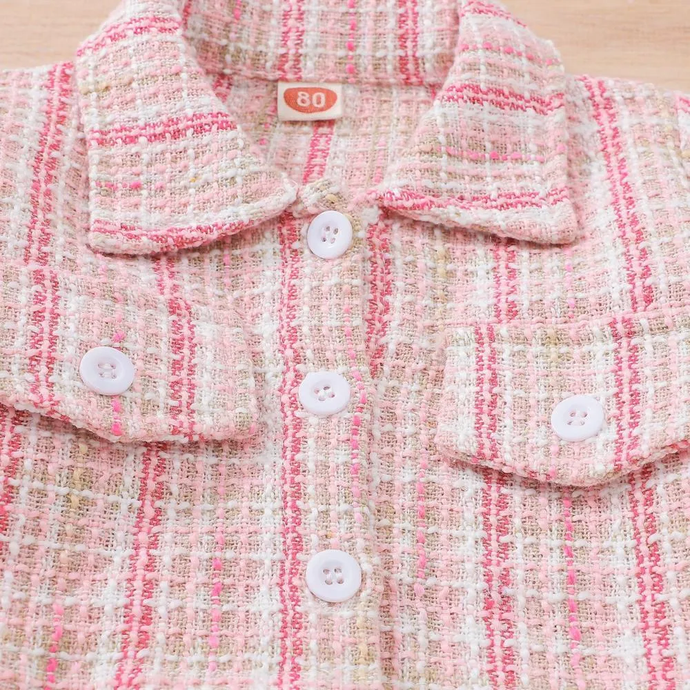 Autumn Girls Cotton Pull Frame Splicing Small Fragrance Dress   Small Coat Set Wholesale Girls Clothes