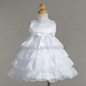 B882 Satin with Organza Ruffle Dress (White or Ivory)