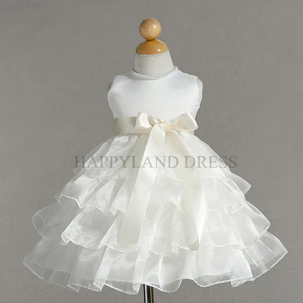 B882 Satin with Organza Ruffle Dress (White or Ivory)