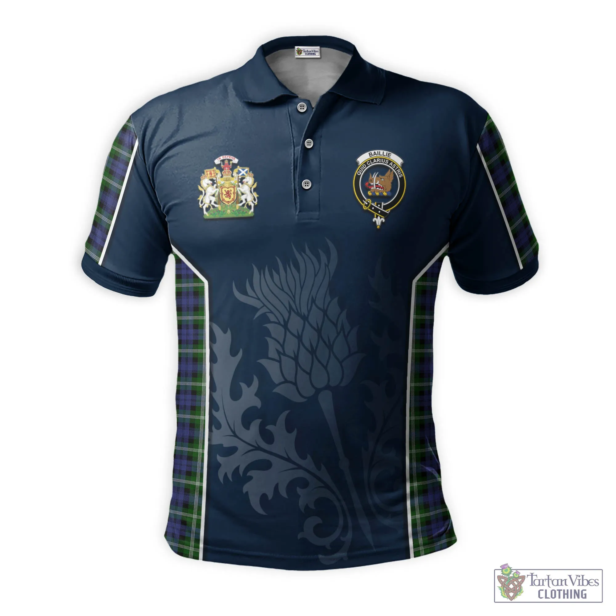 Baillie (Bailey) Tartan Men's Polo Shirt with Family Crest and Scottish Thistle Vibes Sport Style