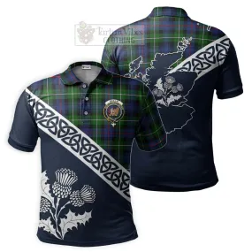 Baillie (Bailey) Tartan Polo Shirt Featuring Thistle and Scotland Map