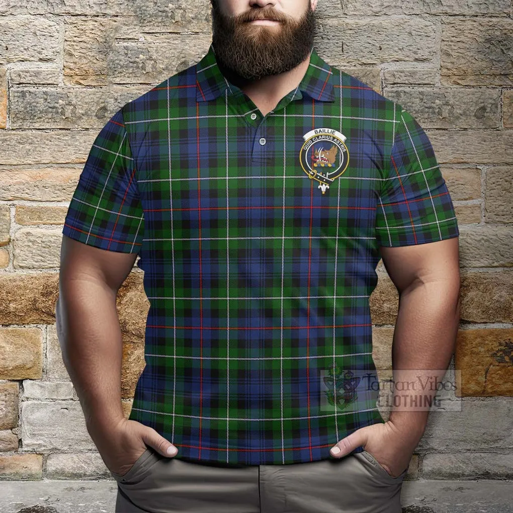 Baillie (Bailey) Tartan Polo Shirt with Family Crest and Bearded Skull Holding Bottles of Whiskey