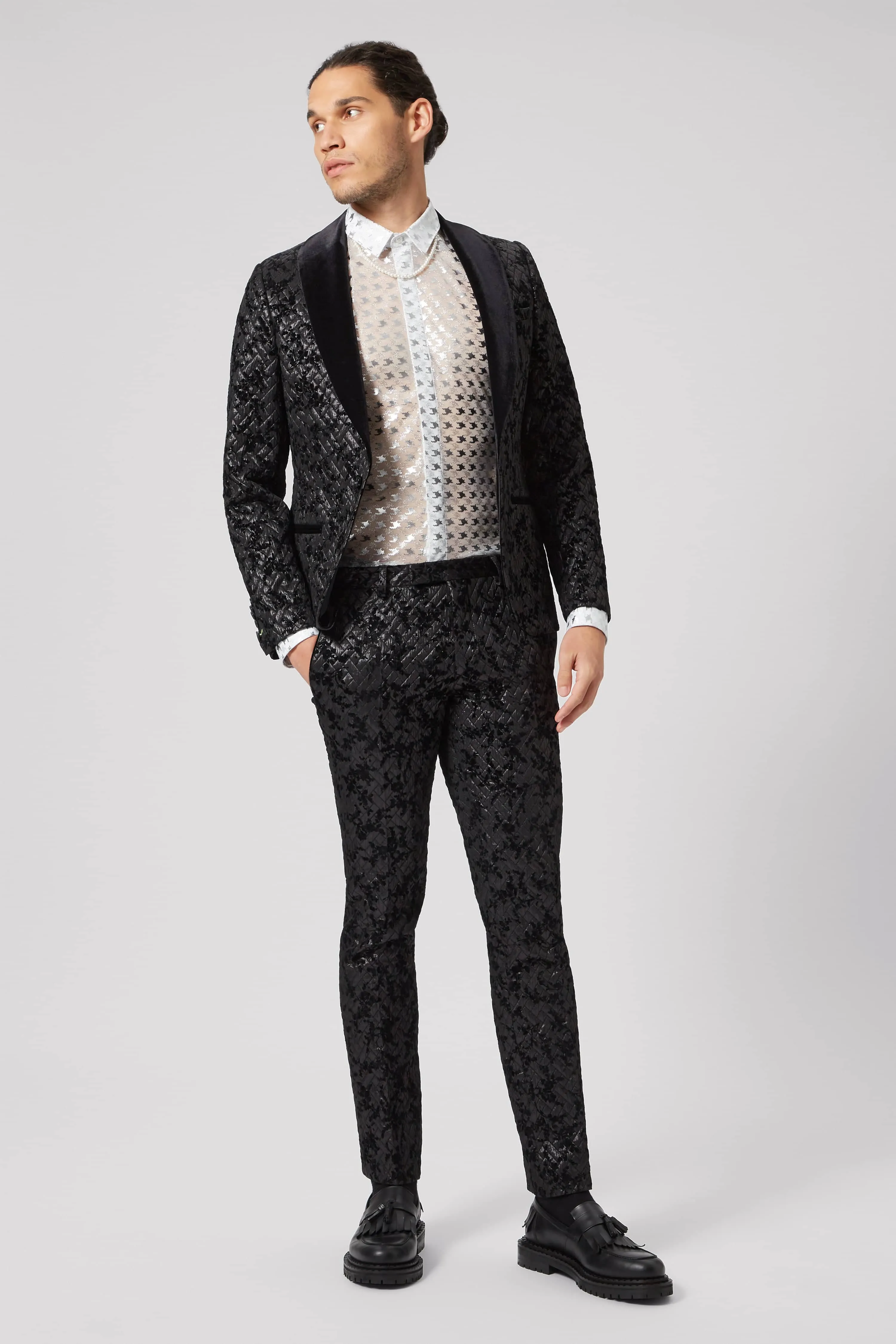 Barbee Skinny Fit Black Jacquard Suit - ARCHIVE