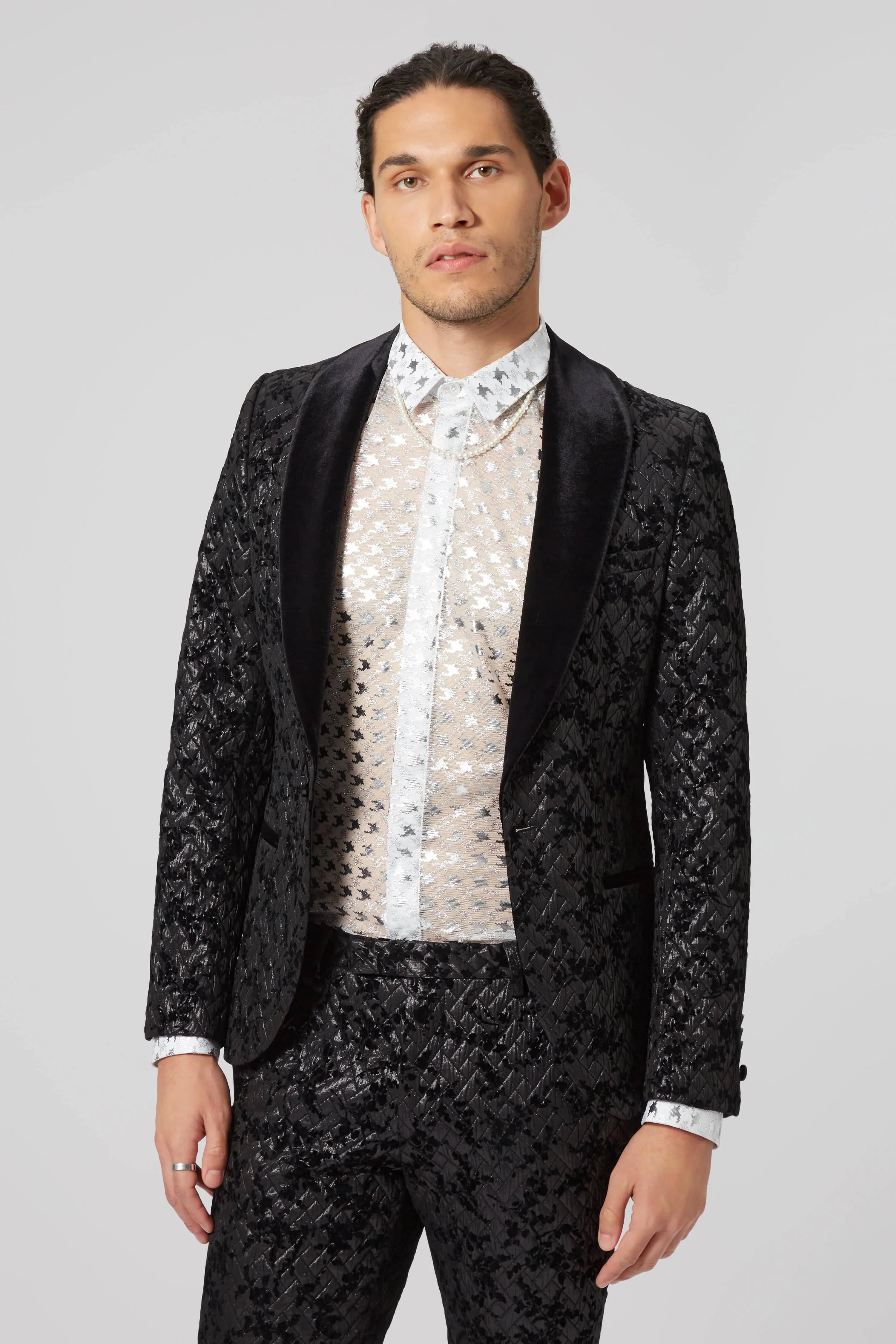 Barbee Skinny Fit Black Jacquard Suit - ARCHIVE