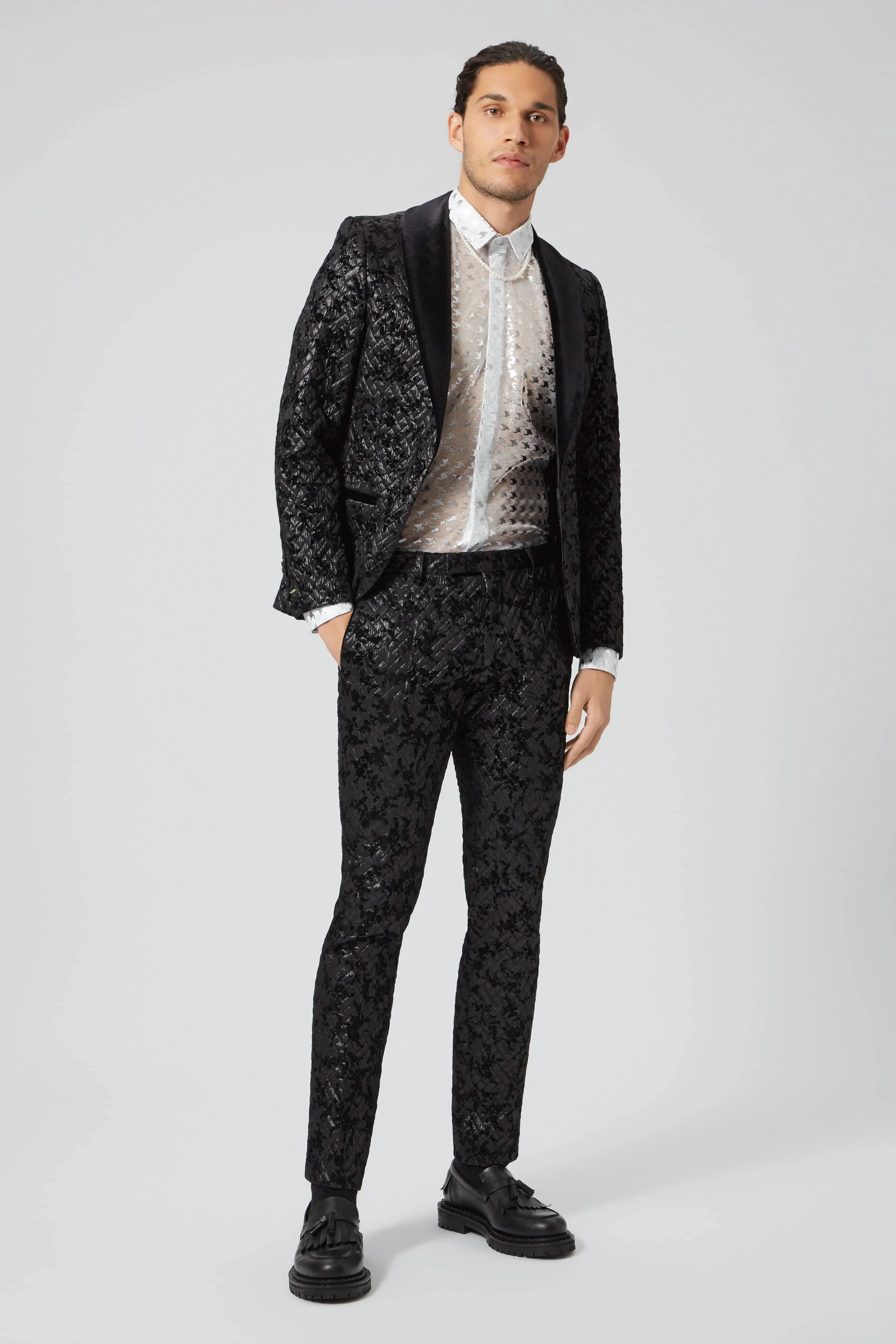 Barbee Skinny Fit Black Jacquard Suit - ARCHIVE