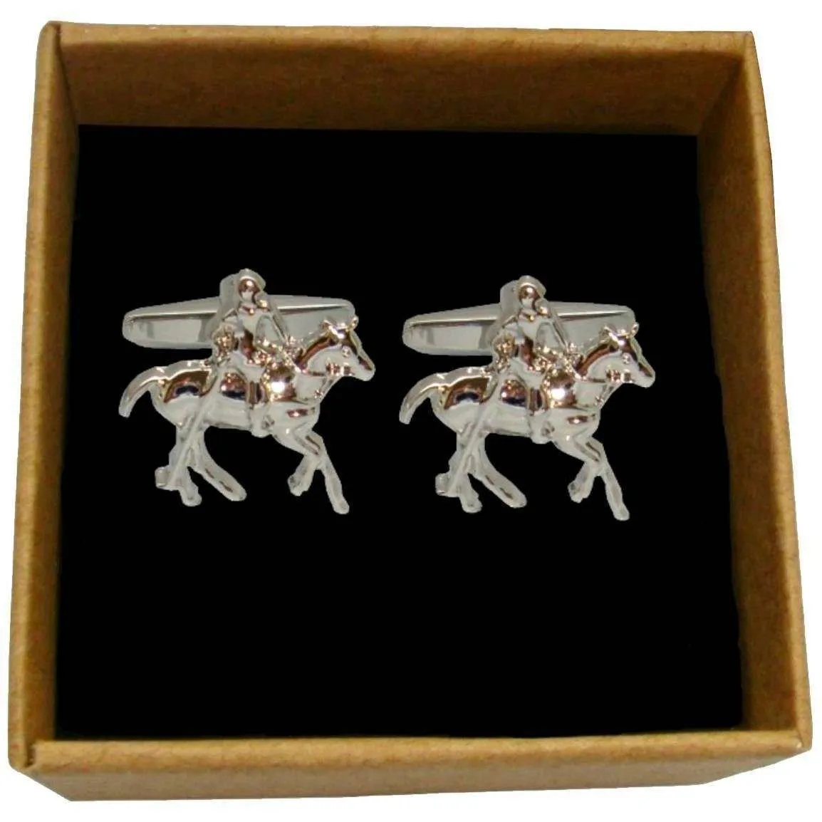 Bassin and Brown Silver Polo Player Cufflinks - Silver