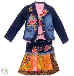 Beetlejuice of London Fall/Winter Girls 3Pc Denim Skirt Set