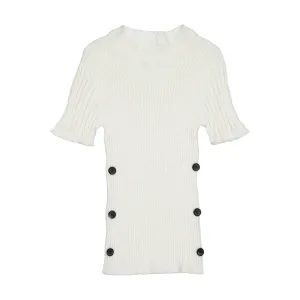 Belati Ivory Ribbed Knit With Side Buttons Sweater