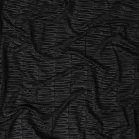 Black synthetic chiffon fabric with same tone embroidery in fancy design-D11785