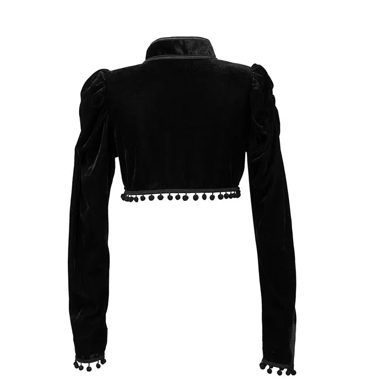 Black Velvet Shrug with Pom Pom Trim