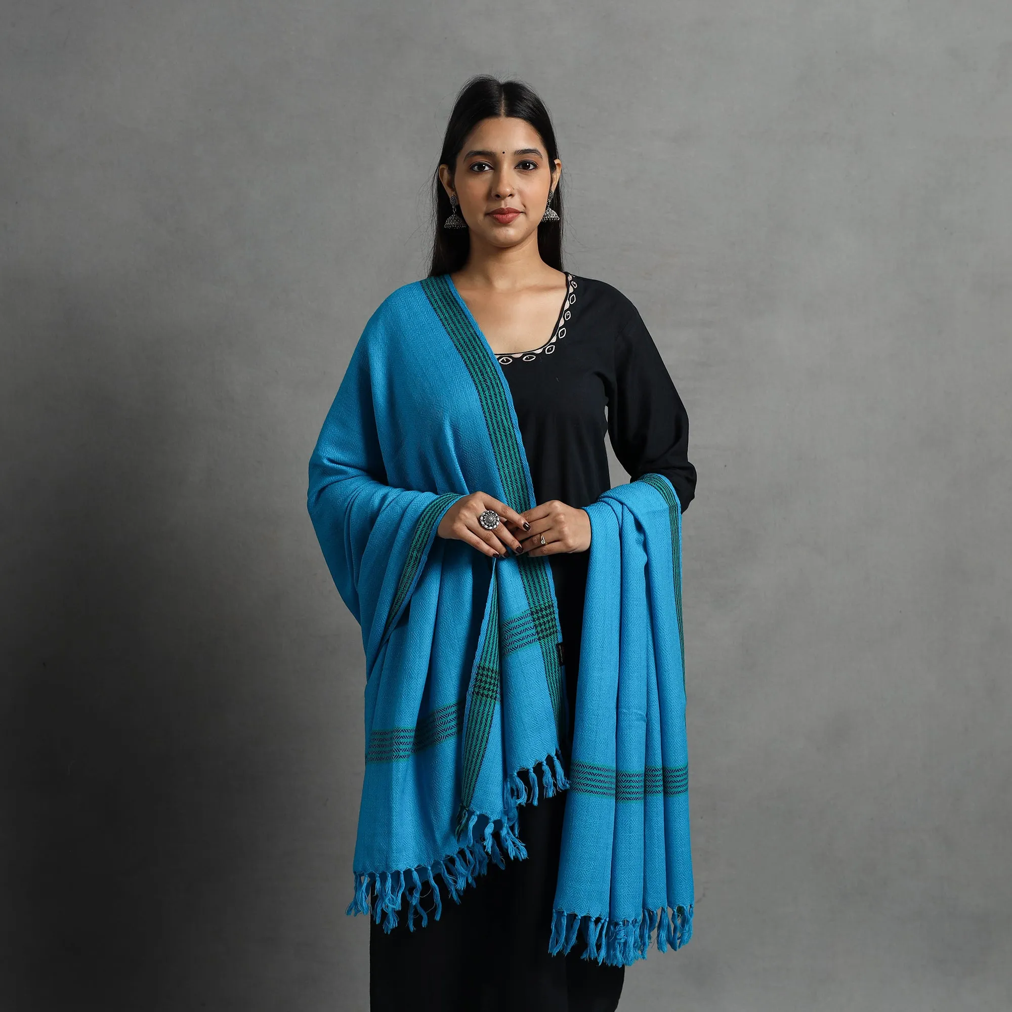 Blue - Kumaun Handwoven Pure Merino Wool Shawl for Women 82