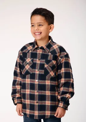 BOYS LONG SLEEVE SNAP CRANBERRY PLAID WESTERN SHIRT JACKET