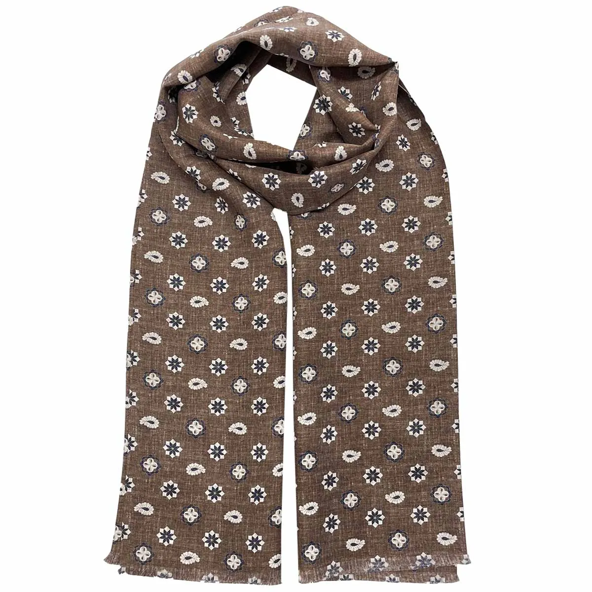 Brown medallion paisley tubular archive scarf in silk twill