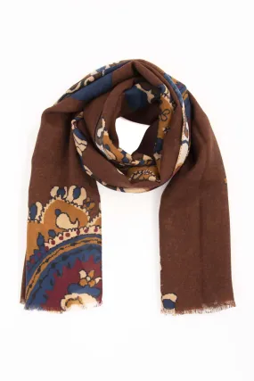 Brown Pure Italian Wool Paisley Scarf