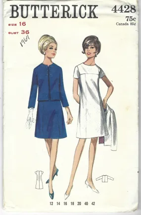 Butterick 4428 Ladies Dress Jacket Vintage Sewing Pattern 1960s