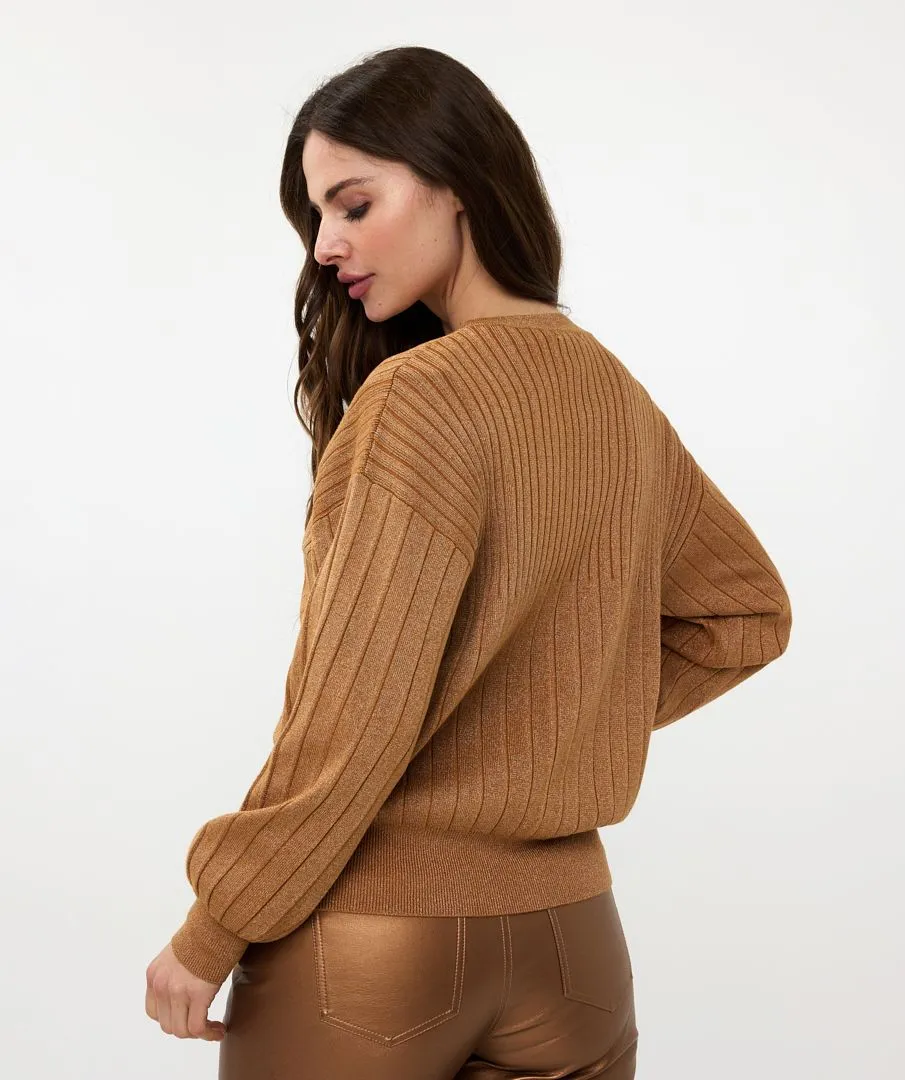 Cardigan Rib Lurex - Caramel