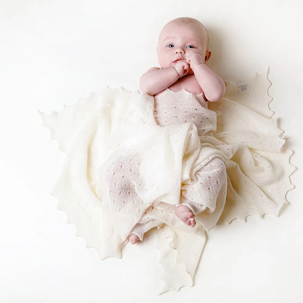 Cashmere Baby Shawl - Polka Dot - Soft Cream