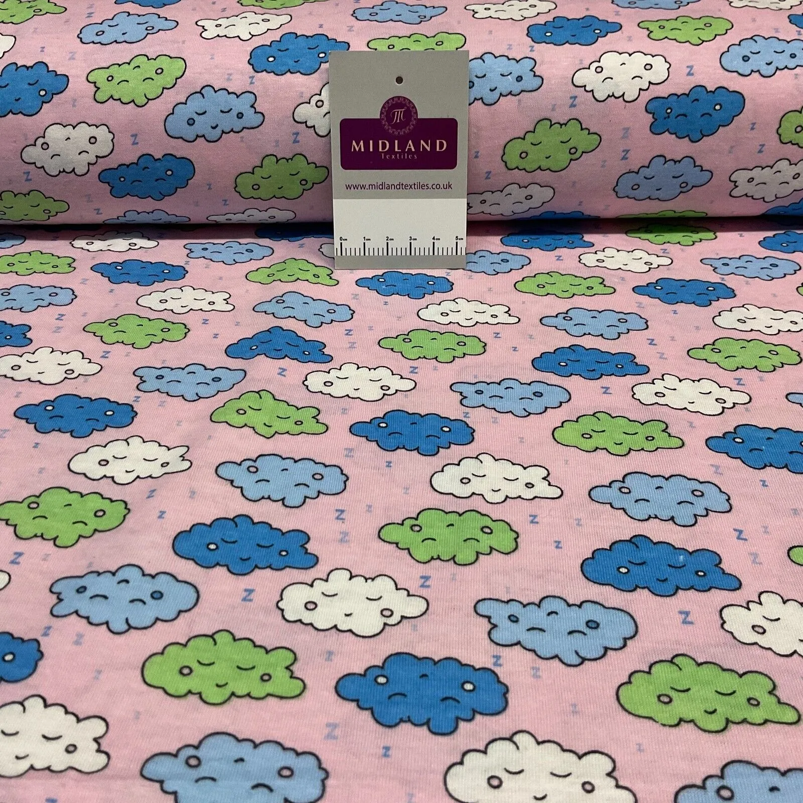 Children's Sleeping Cloud cotton stretch jersey novelty dress fabric M1713