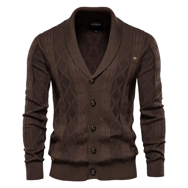 Cotton Argyle Cardigan Men Casual Single Breasted Solid Color Business Mens Cardigans New Winter Fashion Sweater Man