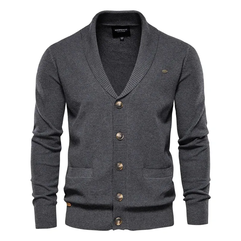 Cotton Argyle Cardigan Men Casual Single Breasted Solid Color Business Mens Cardigans New Winter Fashion Sweater Man