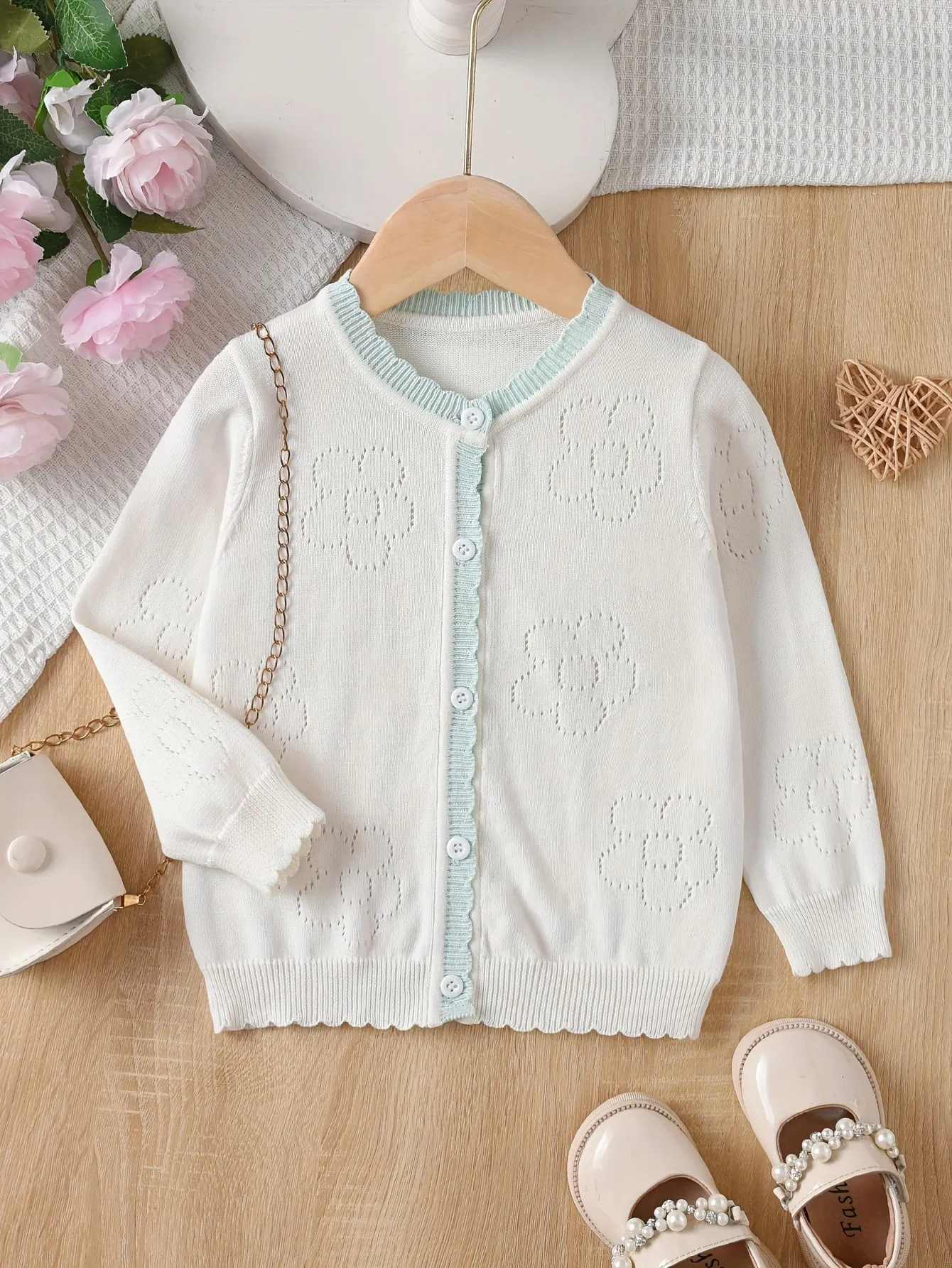 Cotton Sweet Fashion Cardigan Sweater for Girls - Soft, Hollowed, Versatile, and Stylish - Perfect for Casual Daily Wear and Special Occasions