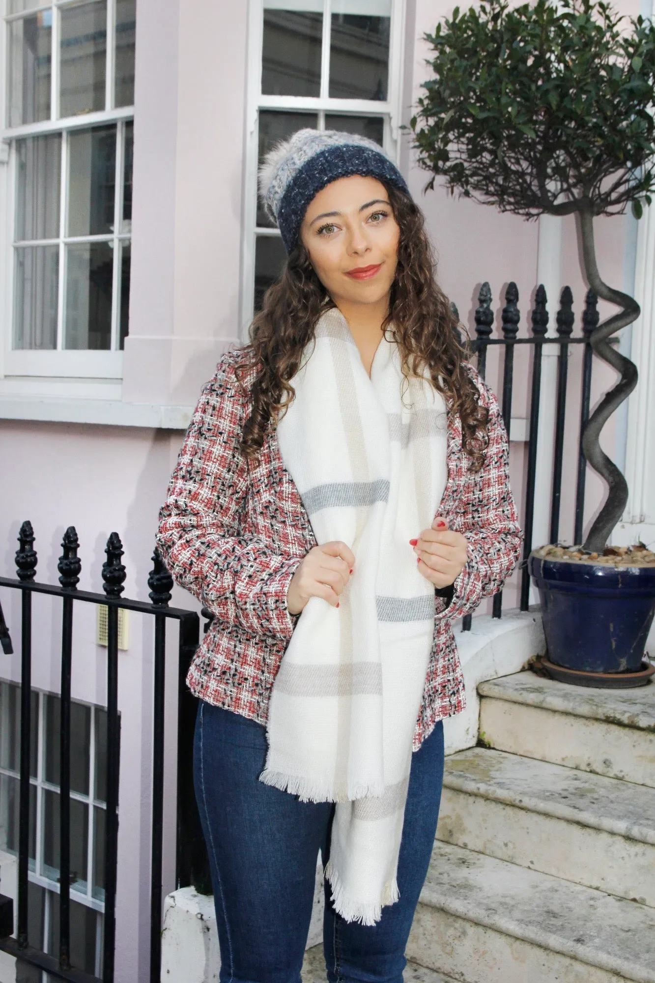 Cream Checked Plaid Scarf - Reversible Scarves Winter Must Have