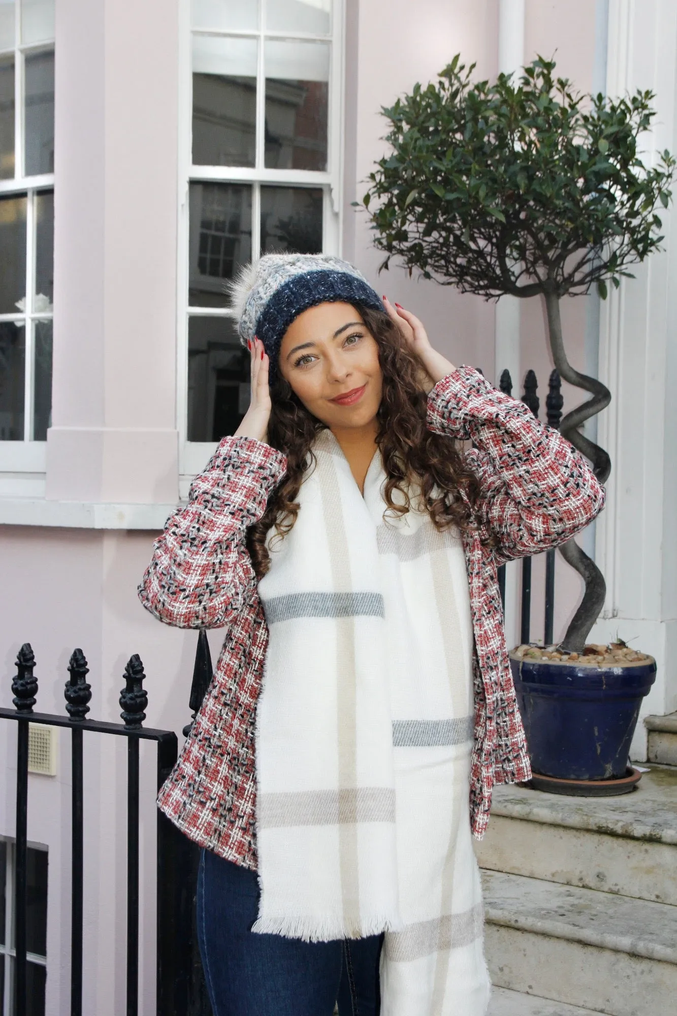 Cream Checked Plaid Scarf - Reversible Scarves Winter Must Have