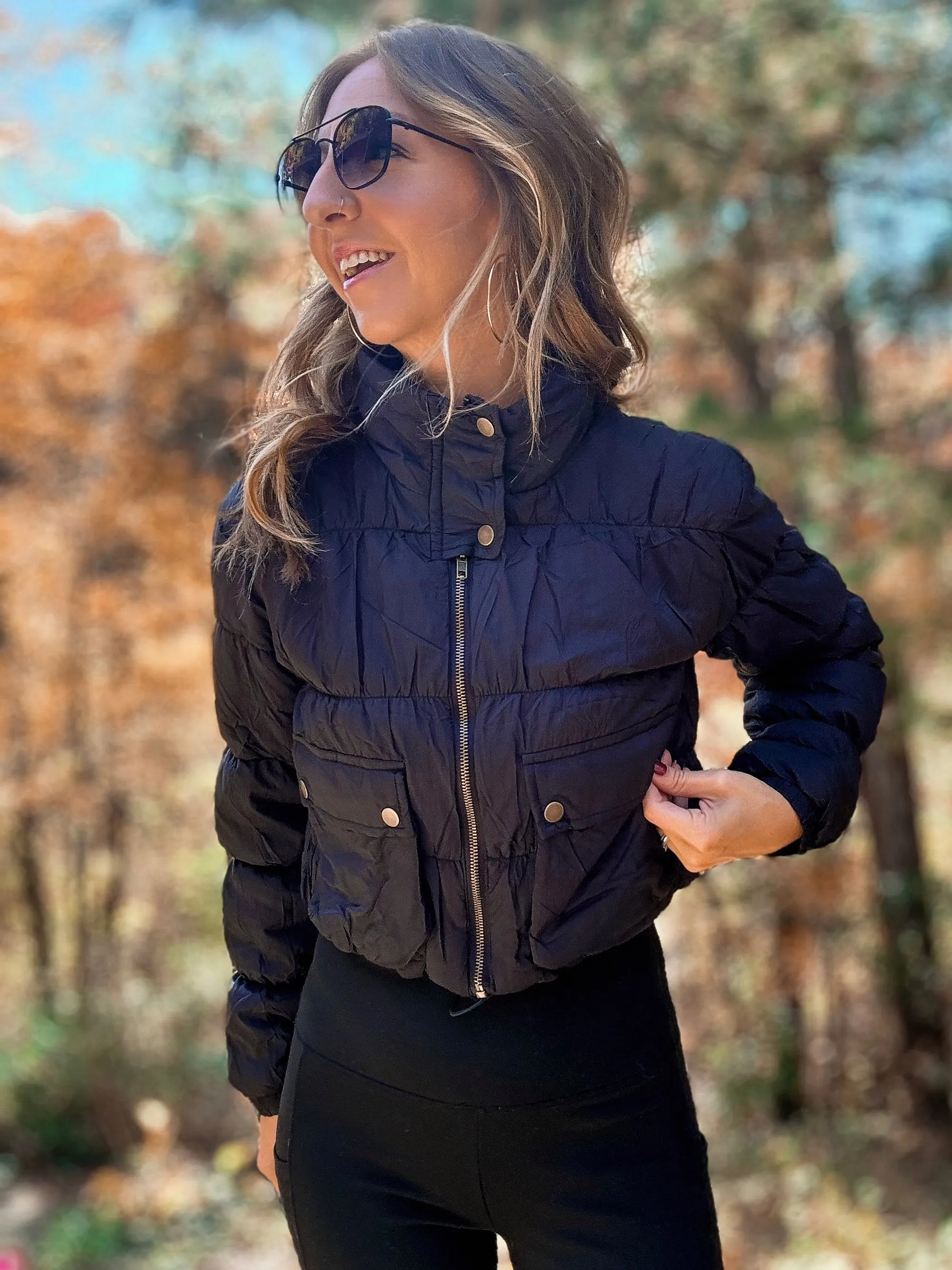 Cropped Cargo Puffer Jacket