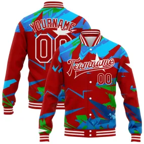 Custom Graffiti Pattern Red-White Hiphop Abstract Urban Street Art 3D Bomber Full-Snap Varsity Letterman Jacket