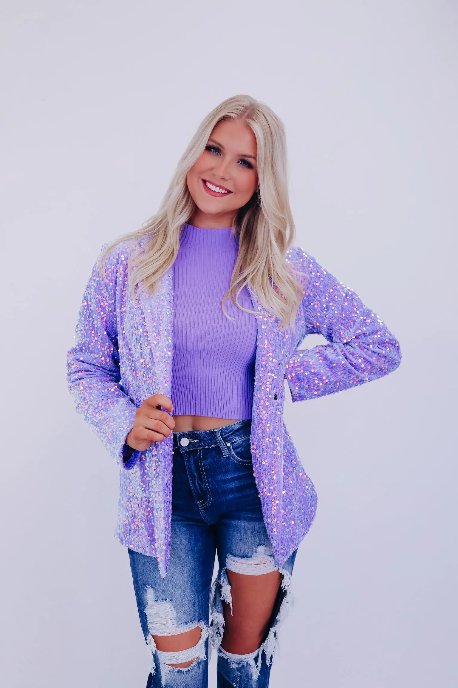 Cyrus Shimmering Sequin Blazer - Lavender