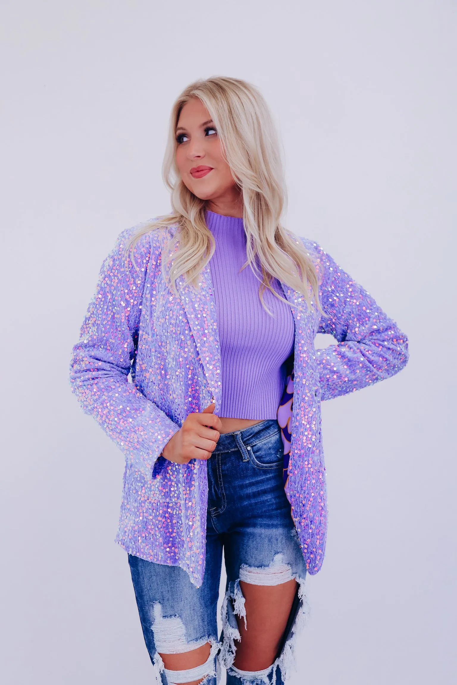 Cyrus Shimmering Sequin Blazer - Lavender