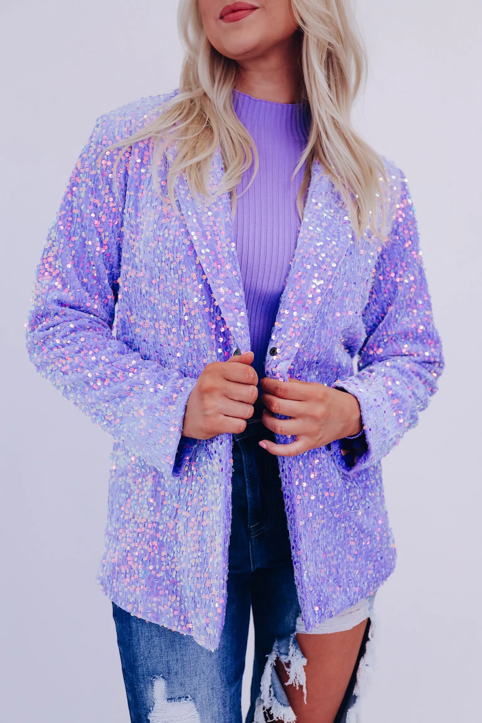 Cyrus Shimmering Sequin Blazer - Lavender