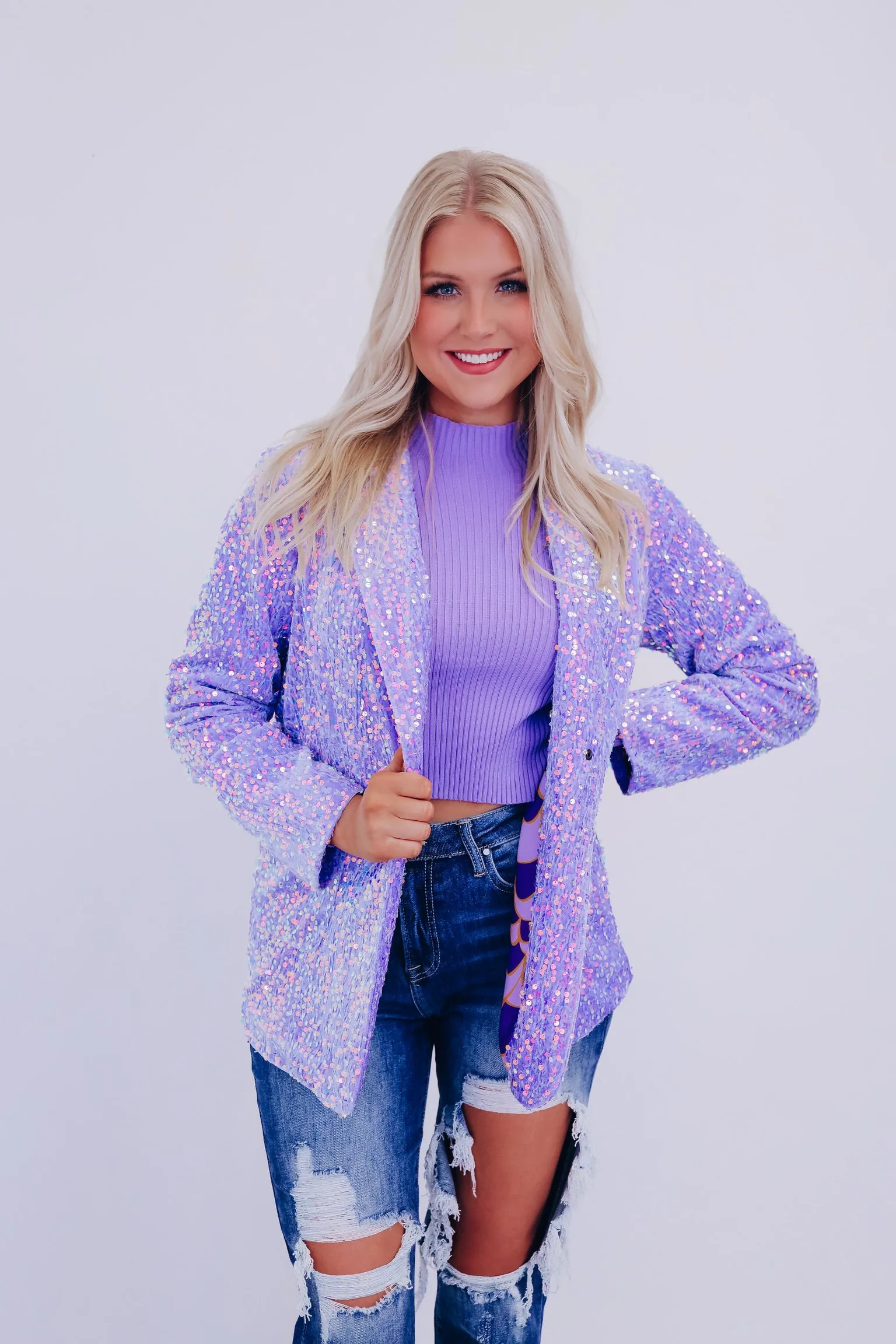 Cyrus Shimmering Sequin Blazer - Lavender